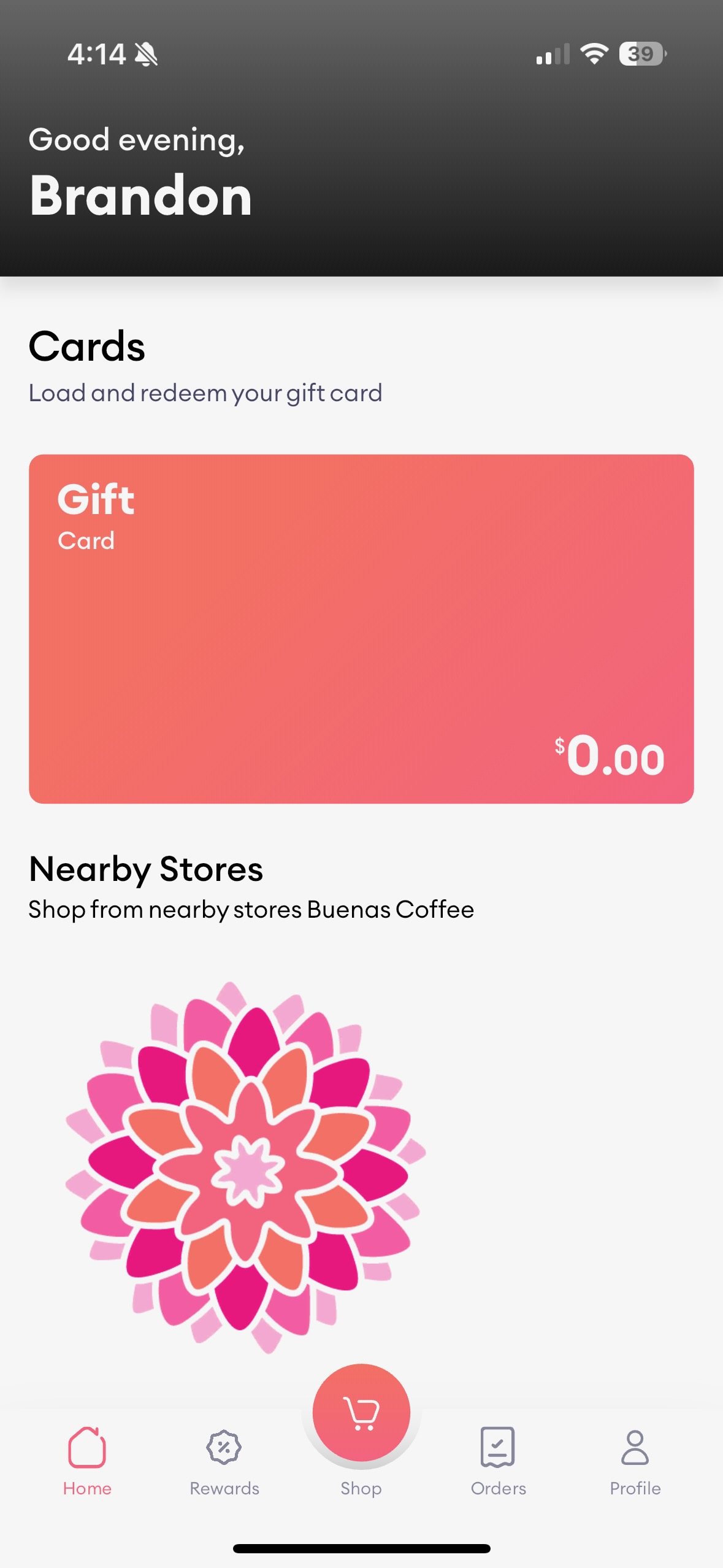 Buenas Coffee App Home Screen